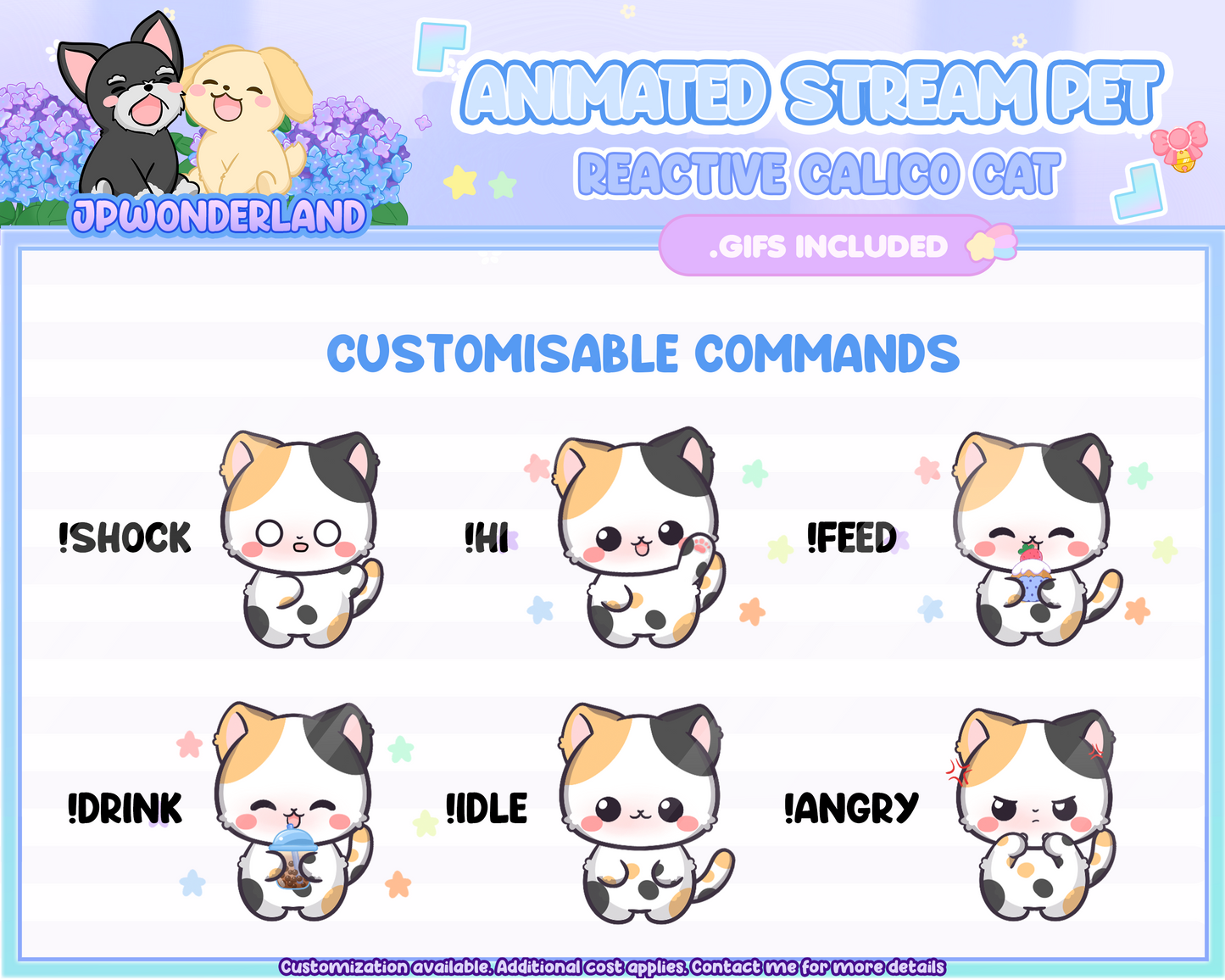 Cute Animated Calico Cat Stream Pet with 15 expressions, reacts to commands and alerts | Digital assets | Stream Deco | Twitch Pets animation