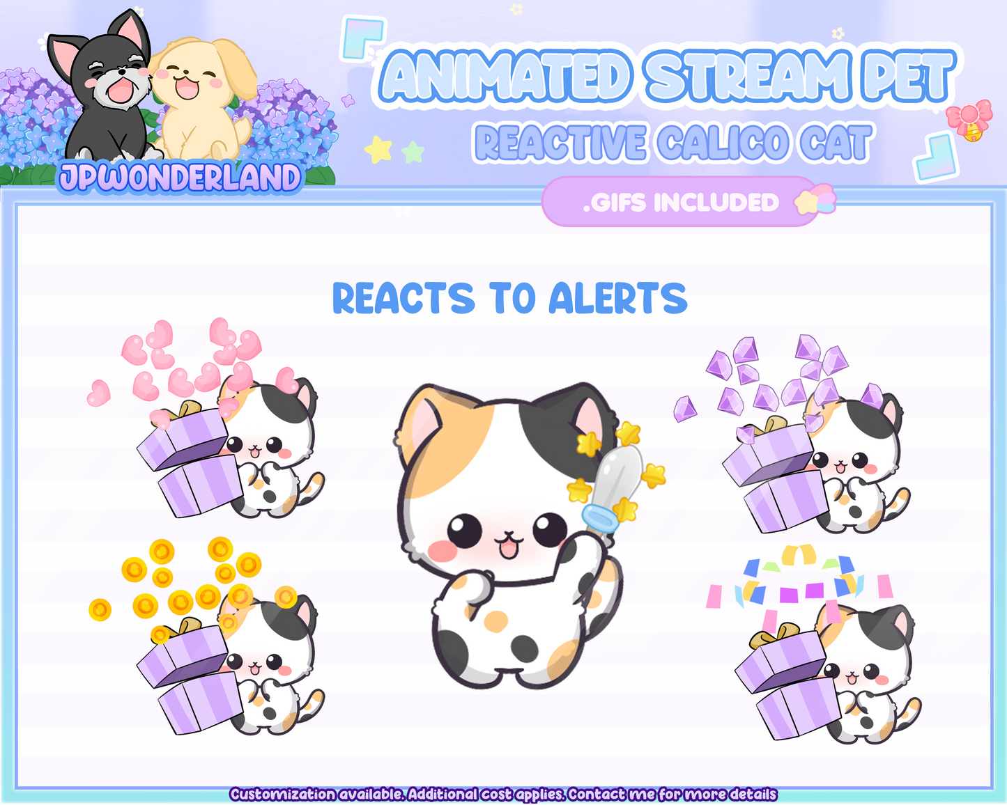 Cute Animated Calico Cat Stream Pet with 15 expressions, reacts to commands and alerts | Digital assets | Stream Deco | Twitch Pets animation