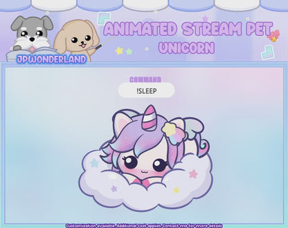 Cute Animated Unicorn Stream Pet, reacts to commands and alerts | Digital assets | Stream Deco | Twitch Pets animation