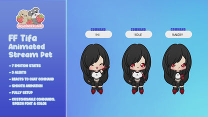 Animated Chibi Tifa Stream Pet with 12 animations, reacts to commands and alerts | Digital assets | Stream Deco | Twitch Pets animation