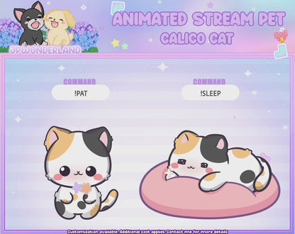 Cute Animated Calico Cat Stream Pet with 15 expressions, reacts to commands and alerts | Digital assets | Stream Deco | Twitch Pets animation