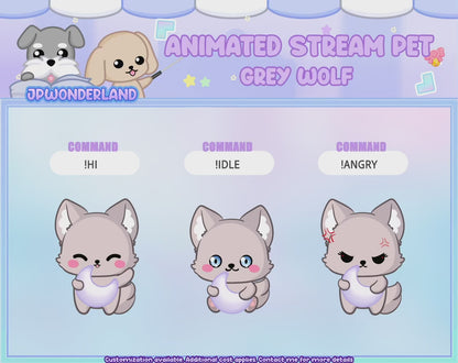 Cute Animated Grey Wolf Stream Pet with 6 expressions, reacts to commands and alerts | Digital assets | Stream Deco | Twitch Pets animation