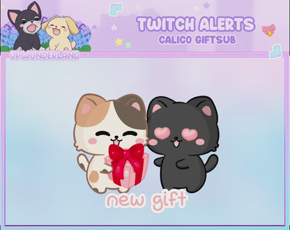 Animated Calico/White Kitty Twitch Alerts - Gift Sub Alert