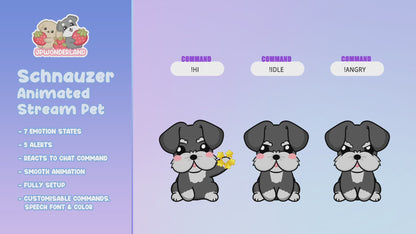 Animated Schnauzer Stream Pet with 12 expressions, reacts to commands and alerts | Digital assets | Stream Deco | Twitch Pets animation