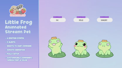 Animated Little Frog Stream Pet with 11 expressions, reacts to commands and alerts | Digital assets | Stream Deco | Twitch Pets animation