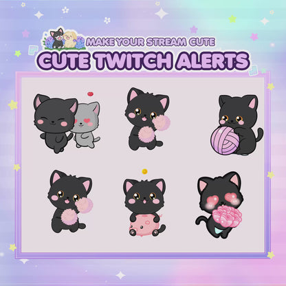 Cute Animated Kitty Twitch Alerts (Grey/White/Black/Calico)