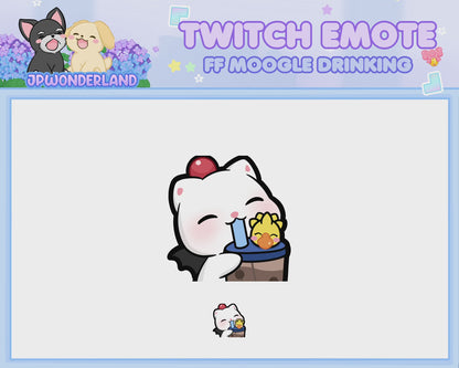 Animated Final Fantasy Moogle Drinking Boba Emote