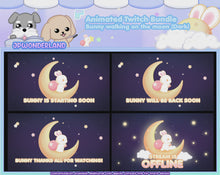 Load and play video in Gallery viewer, Animated Cute Bunny walking on the moon (Dark) Full Stream Bundle Package for Twitch / Youtube - Overlay Pack / Kawaii Rabbit / Moon / Star
