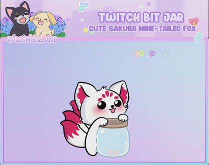 Animated Sakura Nine Tailed Fox Bit Jar / Hype Jar / Tip Jar