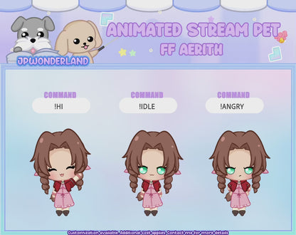 Animated Chibi Aerith Stream Pet with 12 animations, reacts to commands and alerts | Digital assets | Stream Deco | Twitch Pets animation