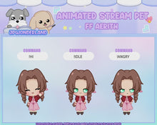 Load and play video in Gallery viewer, Animated Chibi Aerith Stream Pet with 12 animations, reacts to commands and alerts | Digital assets | Stream Deco | Twitch Pets animation
