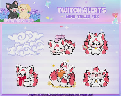 Unique Animated Cute Nine Tailed Fox Twitch Alerts Bundle (Red) / Kumiho Twitch Alert / Gumiho