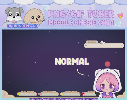 Cute FF Moogle Onesie Chibi PNGTuber / PNG GIF Tuber / Animated Moogle GIFTuber  / Cute Stream / Vivi Plush Toy / Moogle Onesie / Animation