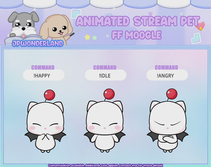 Cute Animated Moogle Pet with 6 expressions, reacts to commands and alerts | Digital assets | Stream Deco | Twitch Pets animation