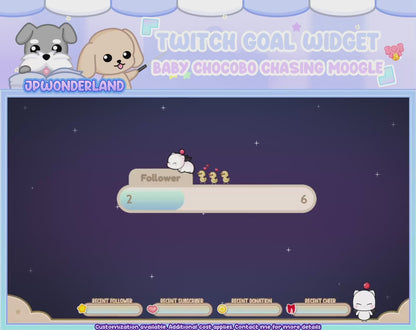 Cute Animated FF Baby Chocobo chasing Moogle Twitch Goal Widgets - Donation/Subscriber/Follower/Bits Goal