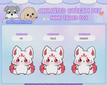 Load and play video in Gallery viewer, Cute Animated Nine Tailed Fox Stream Pet with 6 expressions, reacts to commands and alerts | Digital assets | Stream Deco | Twitch Pets animation
