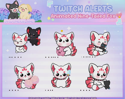 Unique Animated Cute Nine Tailed Fox Twitch Alerts Bundle (Red) 2 / Kumiho Twitch Alert / Gumiho