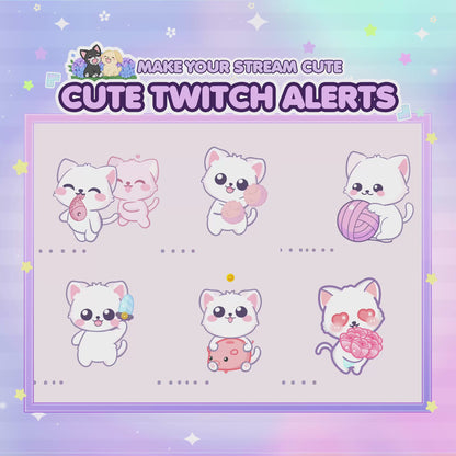 Cute Animated Kitty Twitch Alerts (Grey/White/Black/Calico)