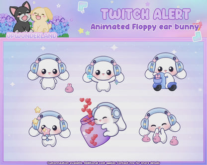 Unique Animated Twitch Alerts - Cute Floppy Ear Bunny/Rabbit