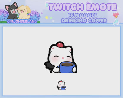 Animated Final Fantasy Moogle Drinking Coffee Emote