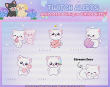 Load and play video in Gallery viewer, Cute Animated Unique Kitty Twitch Alerts (Grey/White/Black) - Unique Kitty Series | Animated Stream decoration
