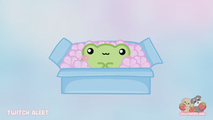 ANIMATED Froggy Twitch Alerts - Frog popping out of blue Box with Clover / Stream Alerts / Twitch Overlay / Emotes