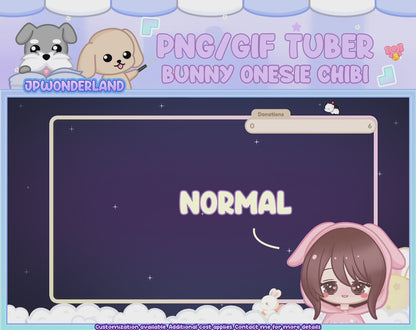 Cute Bunny Onesie Chibi PNGTuber / PNG GIF Tuber / Animated Girl GIFTuber / Cute Stream / Boba Tea / Rabbit Onesie Chibi / Animation