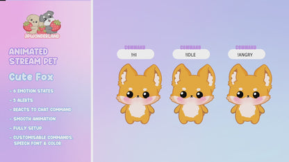Animated Fox Stream Pet with 6 expressions, reacts to commands and alerts | Digital assets | Stream Deco | Twitch Pets animation