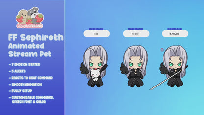 Animated Chibi Sephiroth Stream Pet with 12 animations, reacts to commands and alerts | Digital assets | Stream Deco | Twitch Pets animation