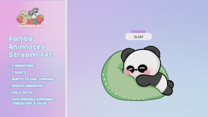 Cute Animated Panda Stream Pet, reacts to commands and alerts | Digital assets | Stream Deco | Twitch Pets animation