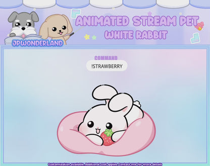 Cute Animated Rabbit White Stream Pet, reacts to commands and alerts | Digital assets | Stream Deco | Twitch Pets animation
