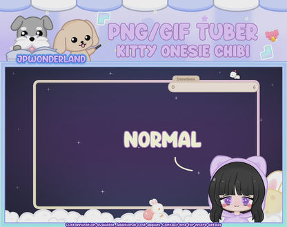 Cute Kitty Onesie Chibi PNGTuber / PNG GIF Tuber / Animated Girl GIFTuber / Cute Stream / Boba Tea / Cat Onesie Chibi / Animation