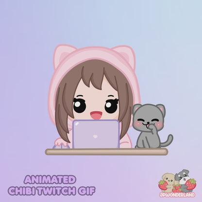 Animated Chibi with cat PNGtuber / Vtuber / Gifttuber / Alert for Twitch / Discord / Stream