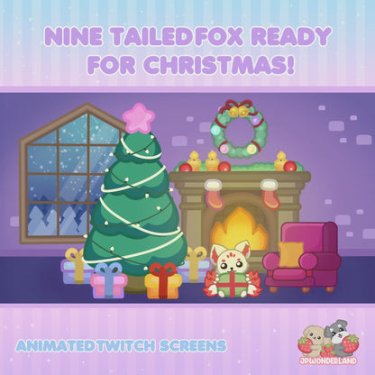 Animated Nine Tailed Fox ready for Christmas Twitch Screens -  Starting Soon, Be Right Back, Ending Screens