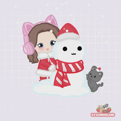 Animated Twitch Alerts - Chibi Making Snowman with kitty