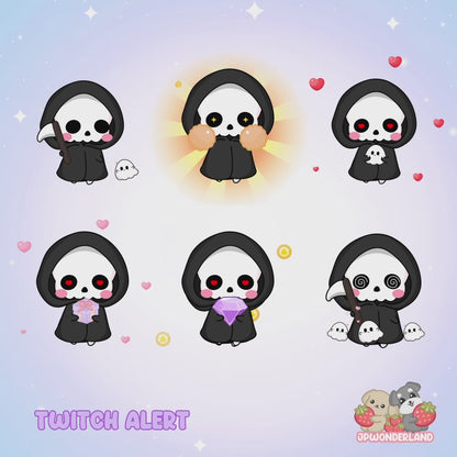 Unique Animated Little Grim Reaper Twitch Alert Bundle / Stream Alert / Twitch Overlay