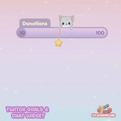 Cute animated Twitch Goals & Chat Widgets - Kitty on the cloud series - Donation/Subscriber/Follower/Bits Goal
