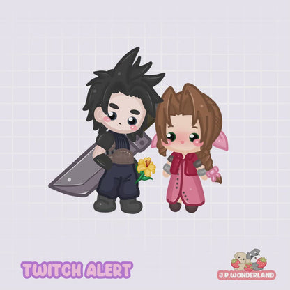Animated FF7 Twitch Alerts - Final Fantasy VII Zack & Aerith / FF7 Chibi