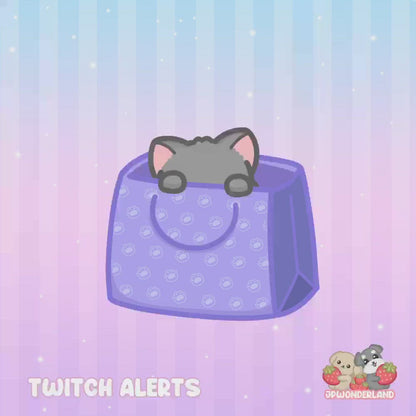Animated Gray Kitty Twitch Alerts - New Merch Alert