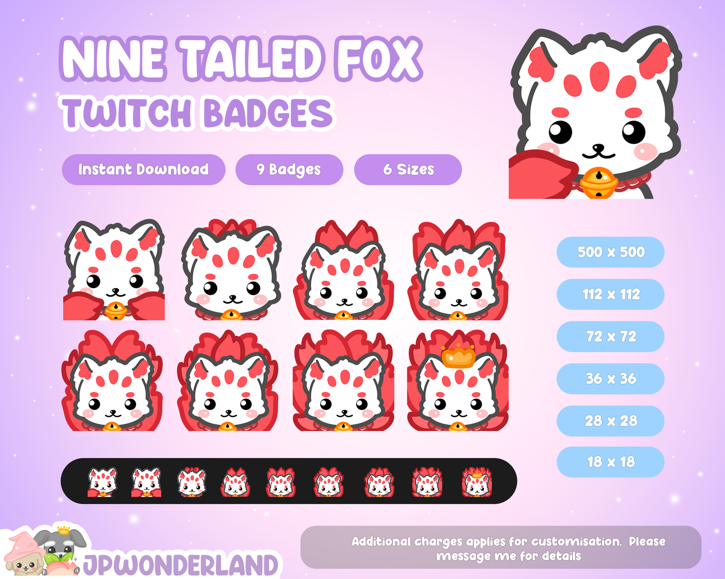 Cute Nine Tailed Fox / Gumiho / Kumiho Twitch Badge / Bit Badges / Discord