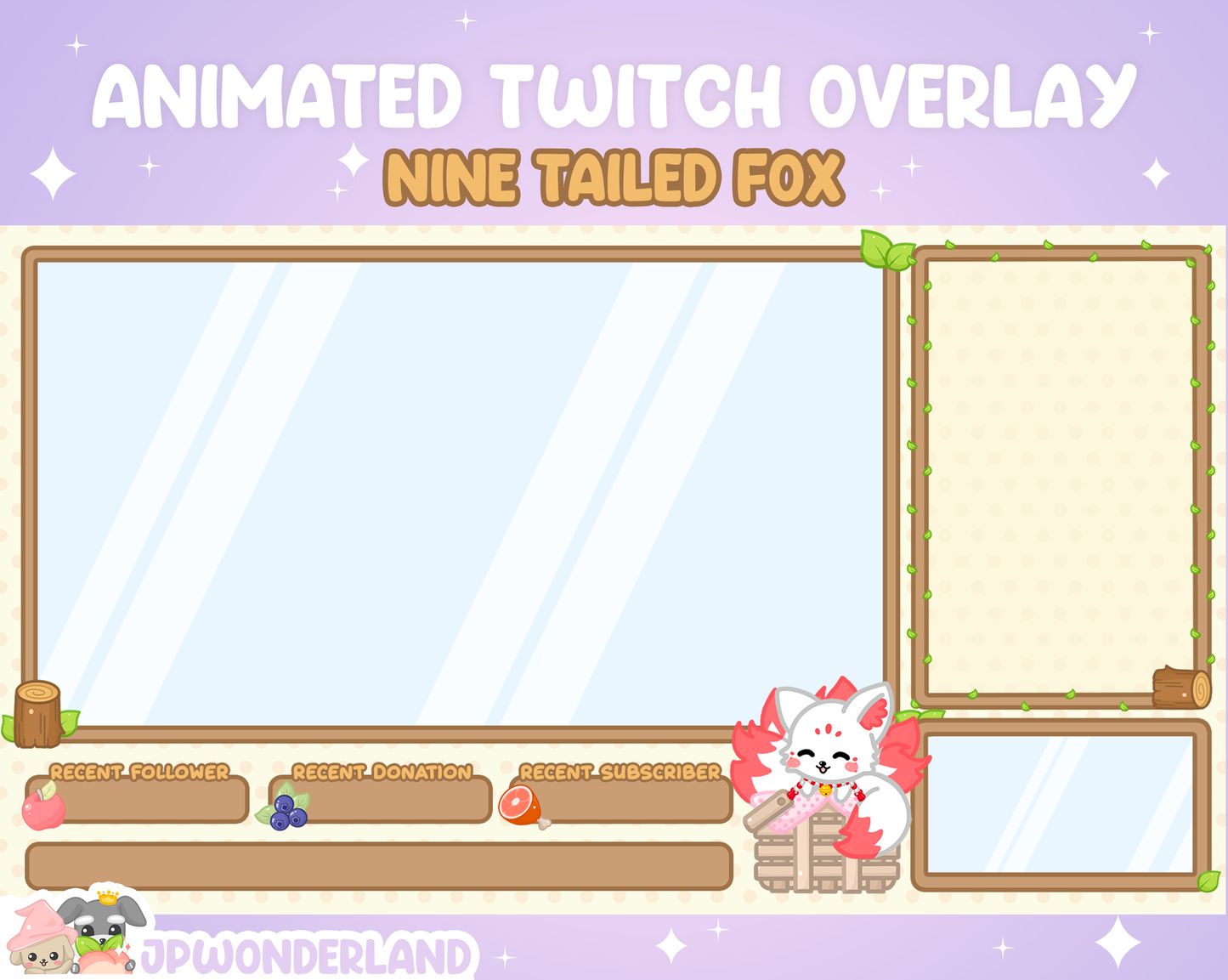 Cute Nine Tailed Fox / Gumiho / Kumiho Twitch Overlay compatible with streamlabs / obs studio