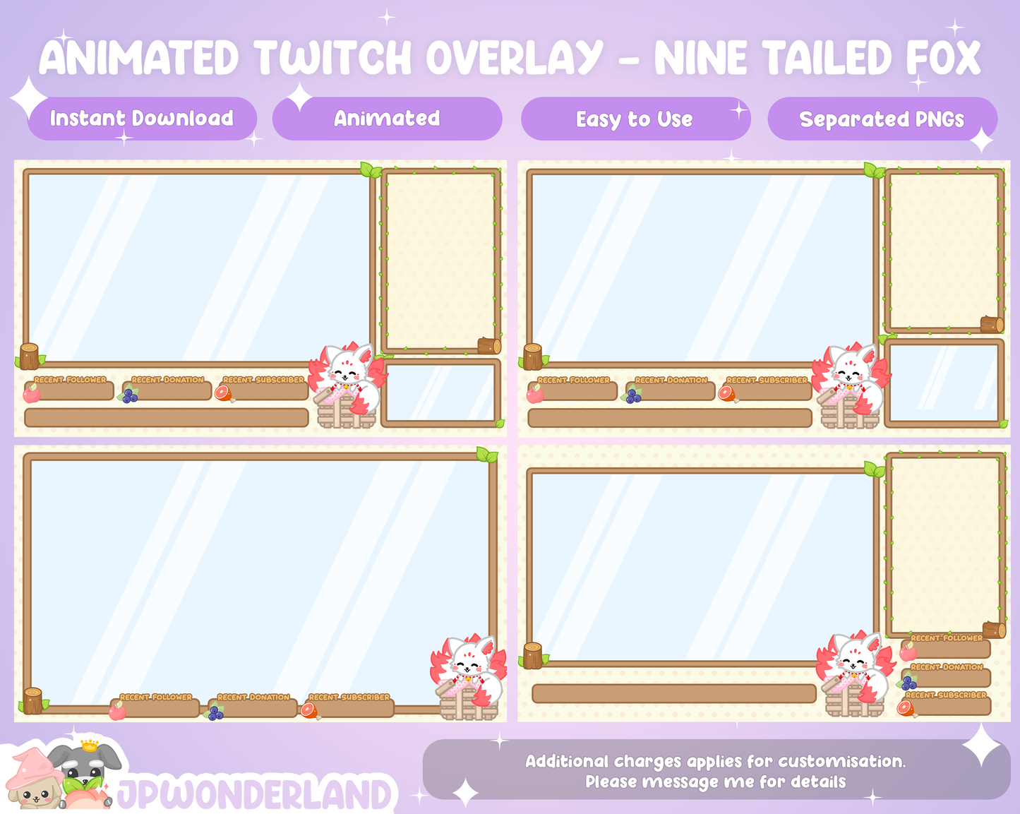 Cute Nine Tailed Fox / Gumiho / Kumiho Twitch Overlay compatible with streamlabs / obs studio