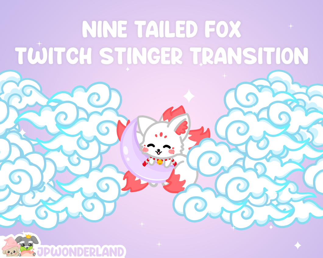 Animated Twitch Stinger Transition - Nine Tailed Fox hugging moon