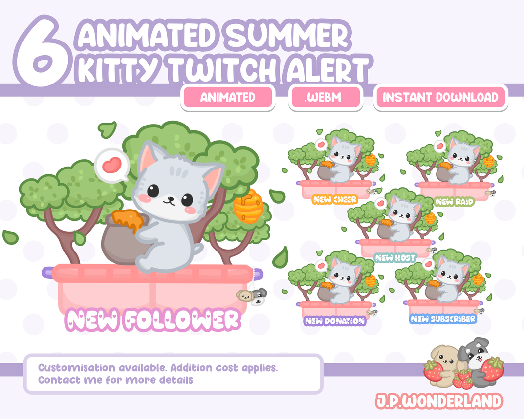 Cute Animated Twitch Alert - Summer Kitty