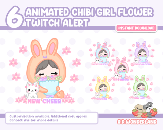 Animated Chibi Girl with Flowers Twitch Alerts / Stream Alerts