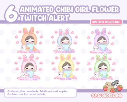 Animated Chibi Girl with Flowers Twitch Alerts / Stream Alerts