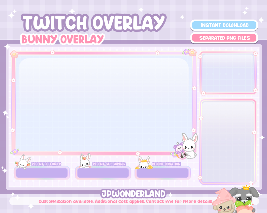 Cute Bunny / Rabbit Twitch Overlay compatible with streamlabs / obs studio / stream elements