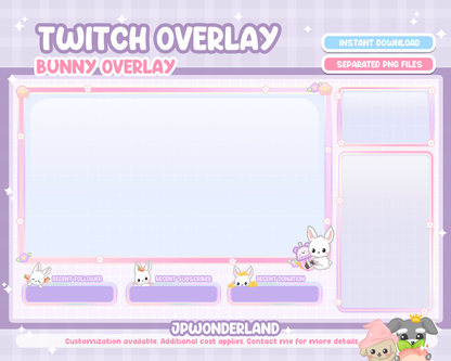 Cute Bunny / Rabbit Twitch Overlay compatible with streamlabs / obs studio / stream elements