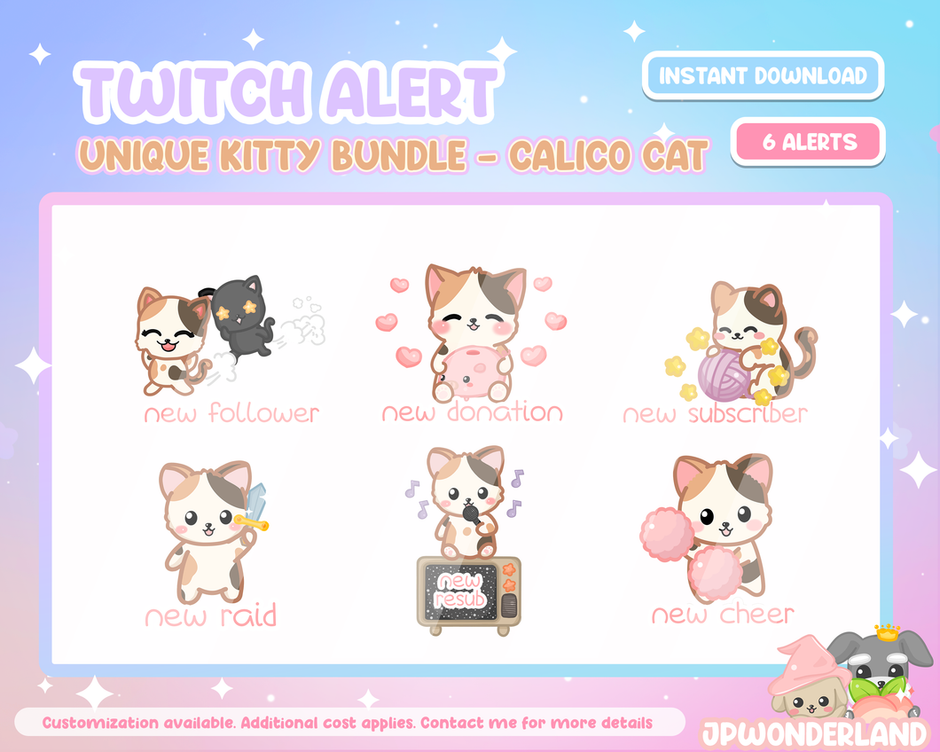 Animated Calico Kitty Twitch Alerts - Unique Kitty Series