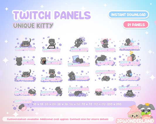 Unique Cute grey/blue/pink/white Cat twitch Panels